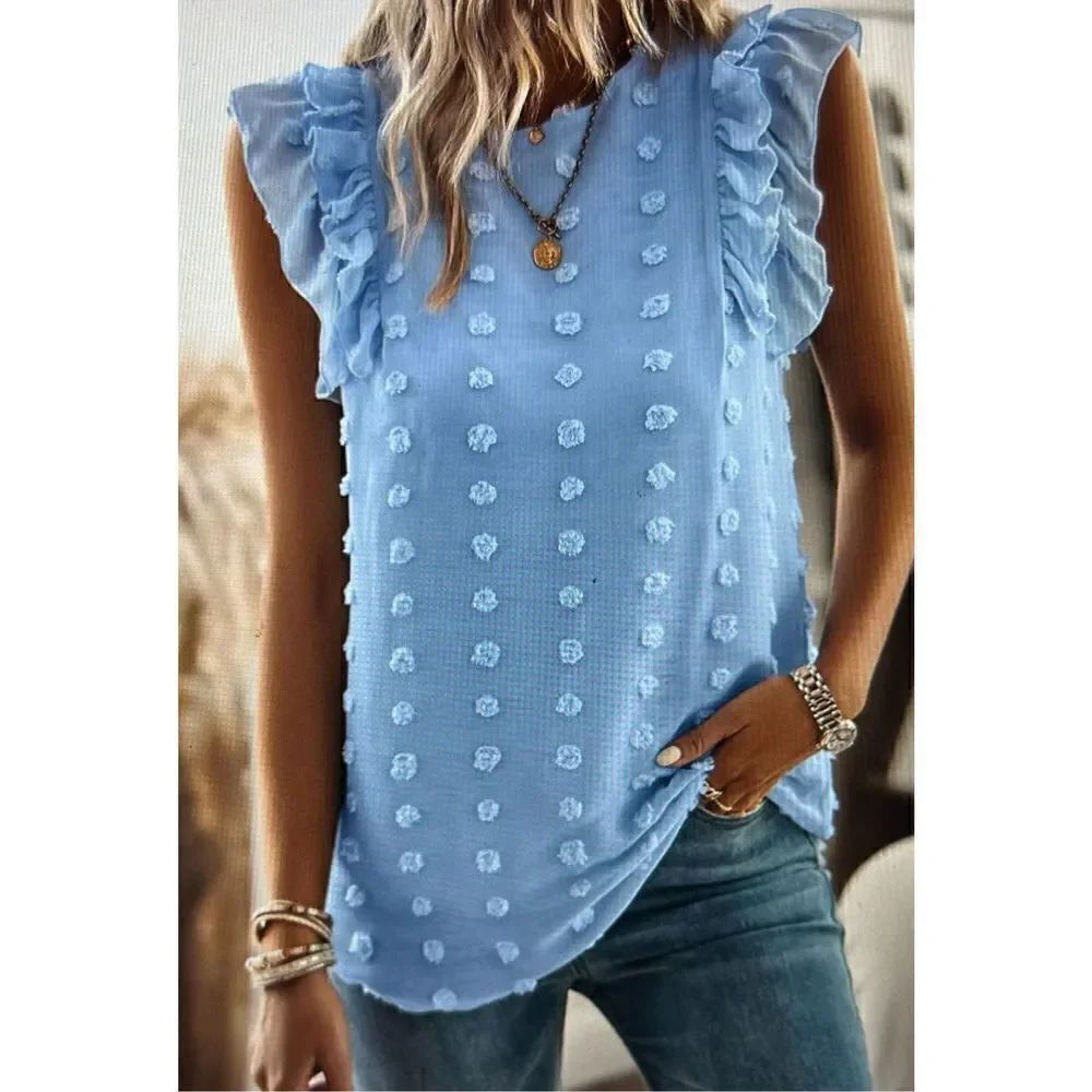 Ruffle Shoulder Blue Tops (S)